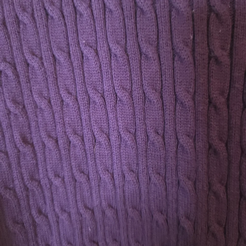 Lands' End Women's Pretty Deep Purple Button Up Cable Knit Cardigan Size L
